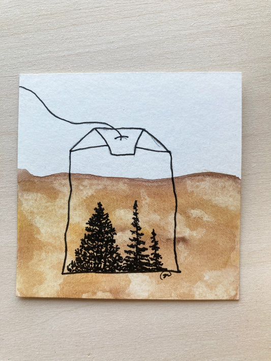 Mini Watercolor Tea Landscape Painting
