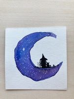 Mini Watercolor Moon Witch Painting