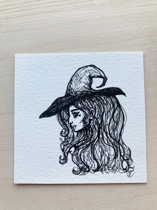 Mini Original Ink Art Witch