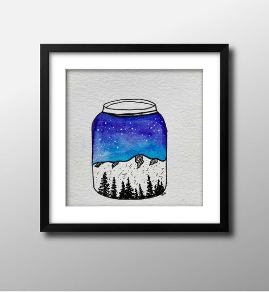 Mini Watercolor Landscape in a Mason Jar Painting