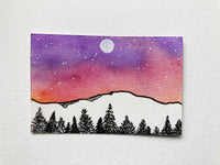 Mini Watercolor Landscape Night Sky Painting