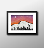 Mini Watercolor Landscape Night Sky Painting