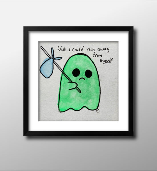 Mini Watercolor Sad Ghost Comic Painting