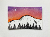 Mini Watercolor Landscape Night Sky Painting