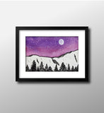 Mini Watercolor Landscape Night Sky Painting