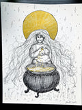 Original Witch Magic Moon Ritual Ink Art