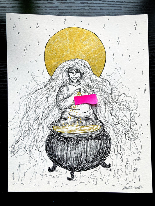 Original Witch Magic Moon Ritual Ink Art