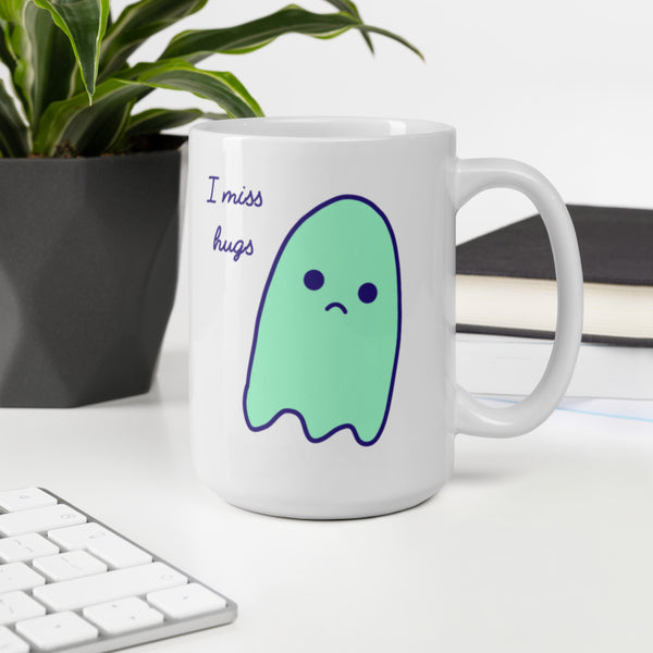 I miss hugs Sad Ghost Comic White glossy mug