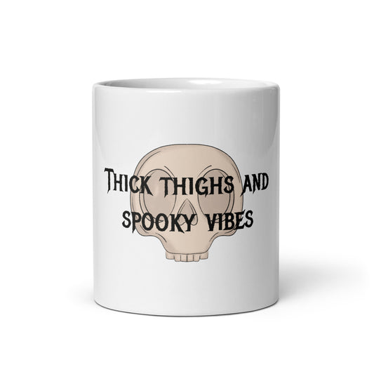 Thick Thighs and Spooky Vibes White glossy mug