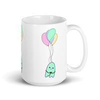 Sad Ghost Comic Balloon Flight White glossy mug